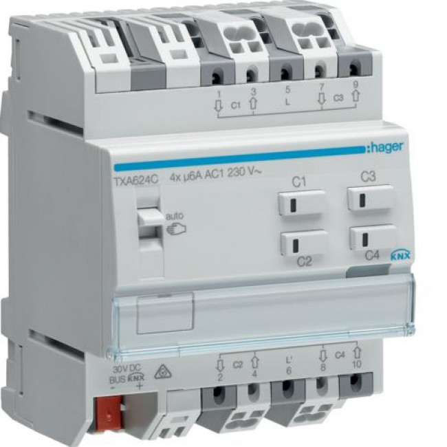 Ενεργοποιητής Ράγας Ρολών easy KNX 4 Εξόδων TXA624C HAGER