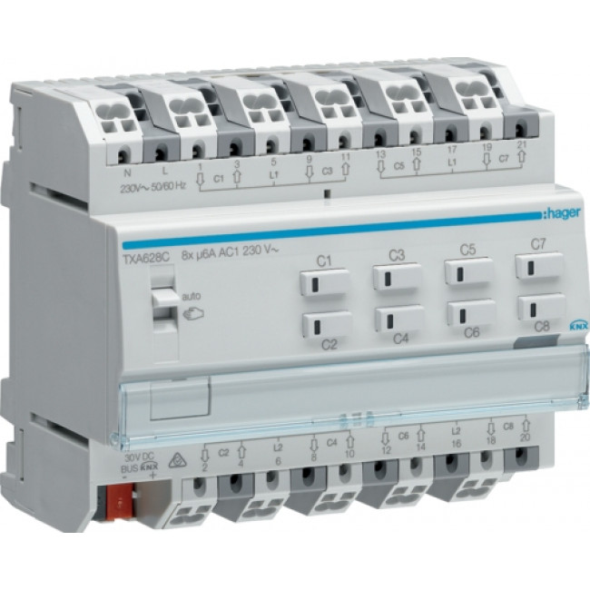Ενεργοποιητής Ράγας Ρολών easy KNX 8 Εξόδων TXA628C HAGER