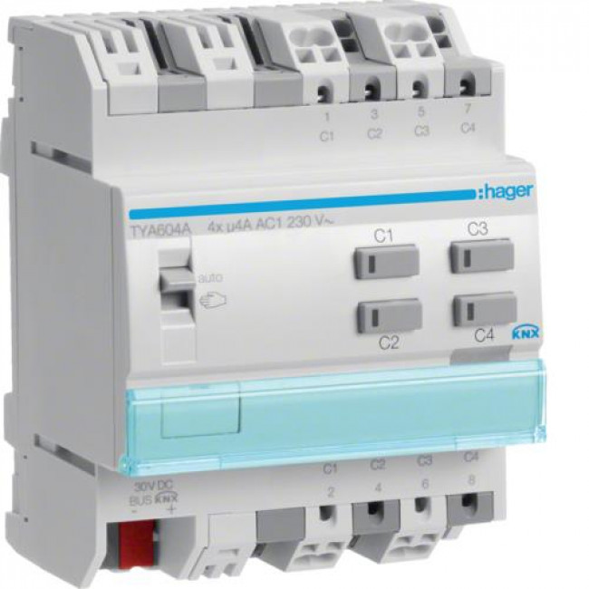 Ενεργοποιητής Ράγας Φωτισμού pro KNX 4 Εξόδων TYA604A HAGER