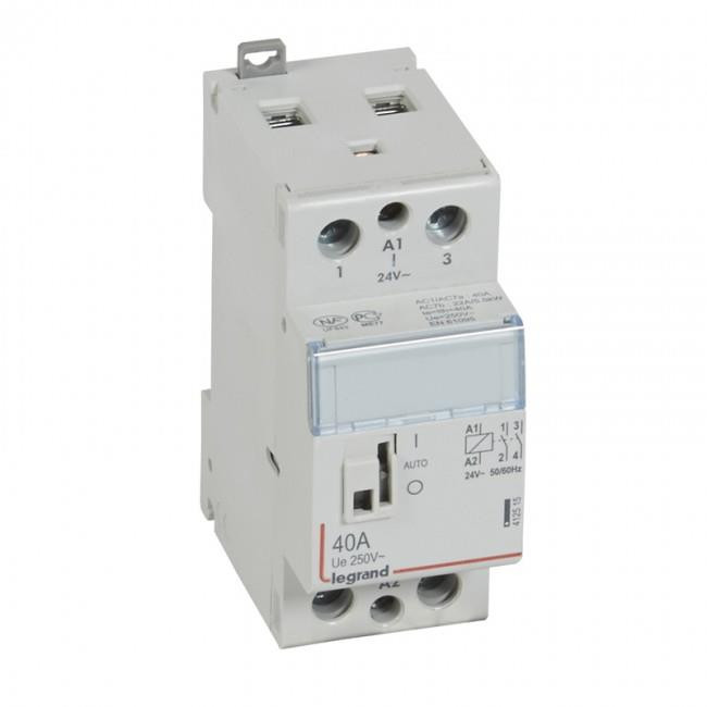 Ρελέ Ισχύος Ράγας 2P 40Α 2NO 24VAC Με Χειρισμό 412515 LEGRAND
