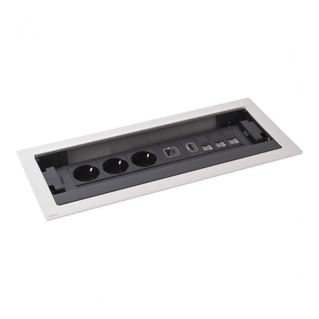 Πολύπριζο Γραφείου 3 Σούκο,2 USB Και 3 RJ45 Μαύρο Και Ασημί 654857 LEGRAND