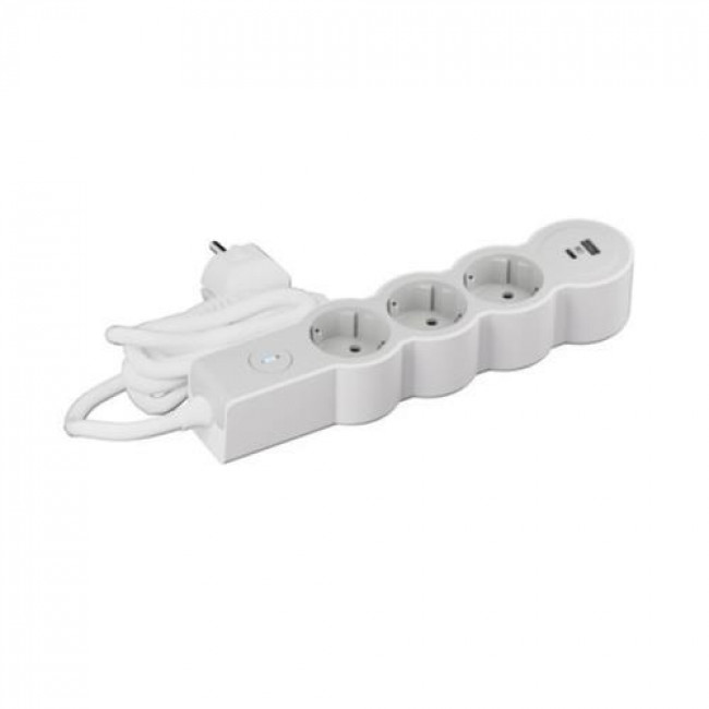 Πολύπριζο 3 Σούκο,2 USB Με Διακόπτη 1,5m Λευκό Και Γκρι 694424 LEGRAND