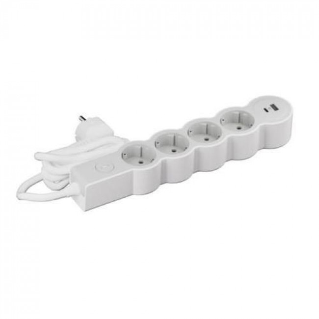 Πολύπριζο 4 Σούκο,2 USB Με Διακόπτη 1,5m Λευκό Και Γκρι 694426 LEGRAND