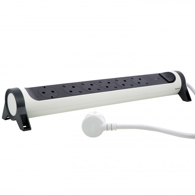 Πολύπριζο 6 Σούκο Με Διακόπτη & Προστασία 1,5m Λευκό Και Μαύρο 694509 LEGRAND