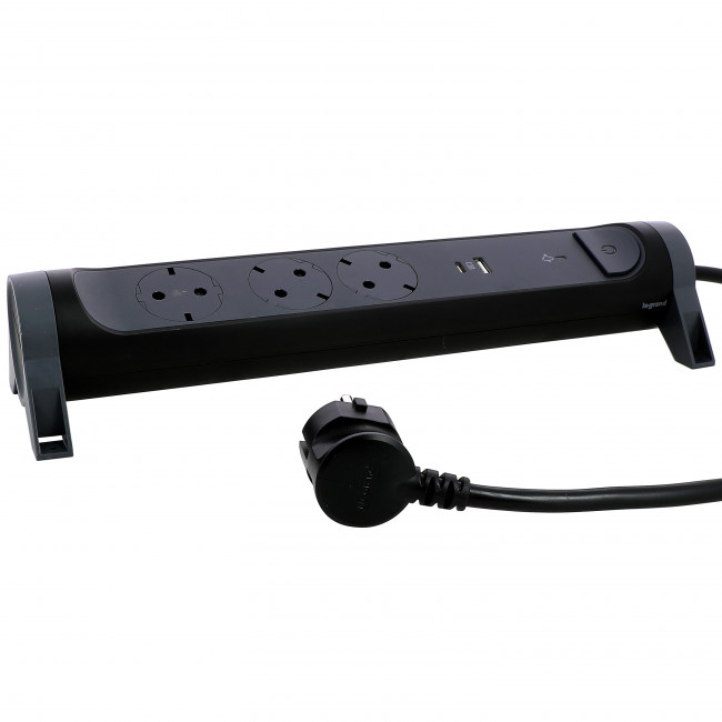 Πολύπριζο 3 Σούκο,USB Με Διακόπτη & Προστασία 1,5m Μαύρο 694512 LEGRAND