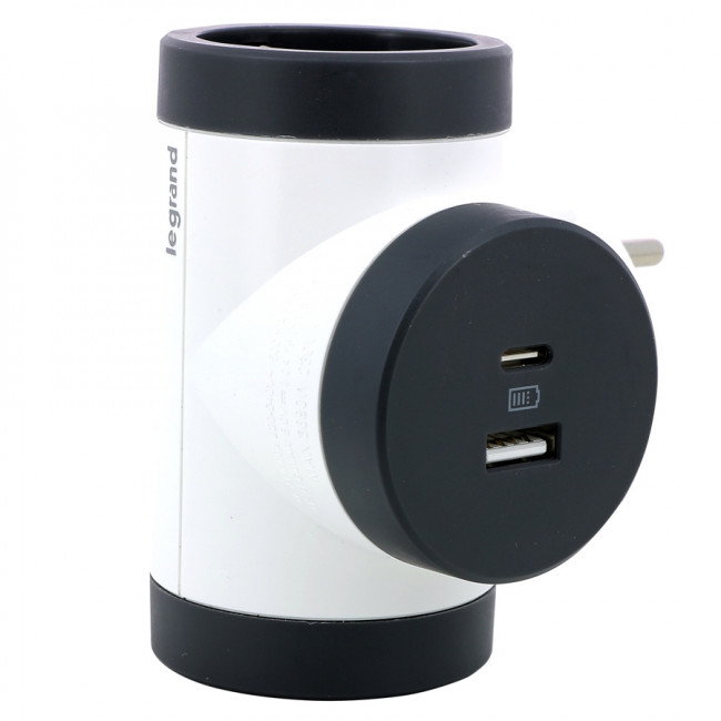 Πολύπριζο 2 Σούκο Και Διπλό USB TypeA+C Λευκό Και Μαύρο 694522 LEGRAND
