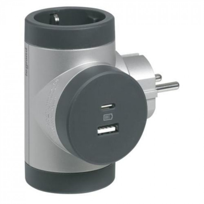 Πολύπριζο 2 Σούκο Και Διπλό USB TypeA+C Αλουμίνιο 694524 LEGRAND