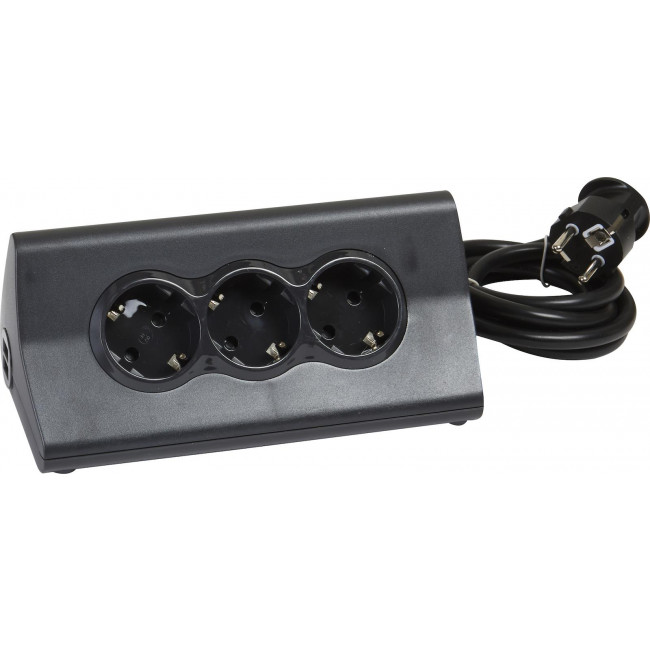 Πολύπριζο Επιτραπέζιο 3 Σούκο,2 USB Μαύρο 1,5m 694811 LEGRAND