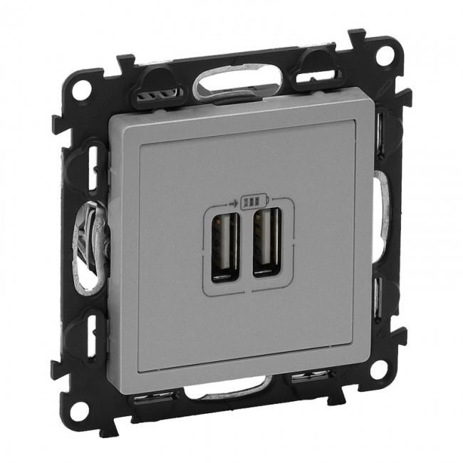 Πρίζα USB Διπλή Φόρτισης Συσκευών TypeA Αλουμίνιο Valena™Life 753312 LEGRAND