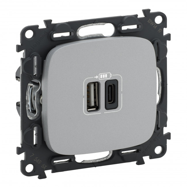 Πρίζα USB Διπλή Φόρτισης Συσκευών TypeA&C Αλουμίνιο Valena™Allure 754967 LEGRAND