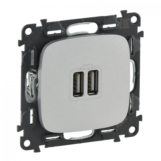 Πρίζα USB Διπλή Φόρτισης Συσκευών TypeA Αλουμίνιο Valena™Allure 754997 LEGRAND