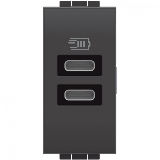 Πρίζα Φόρτισης USB Διπλή TypeC+C 1 Στοιχείου Γραφίτης L4191CC BTICINO