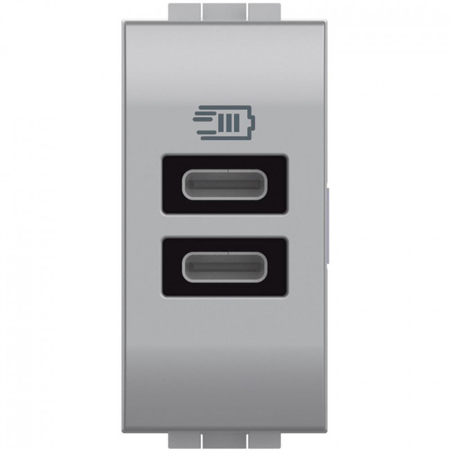 Πρίζα Φόρτισης USB Διπλή TypeC+C 1 Στοιχείου Αλουμίνιο NT4191CC BTICINO