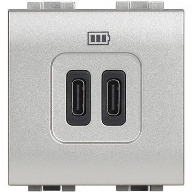 Πρίζα Φόρτισης USB TypeC+C 2 Στοιχείων Αλουμίνιο NT4286C2 BTICINO