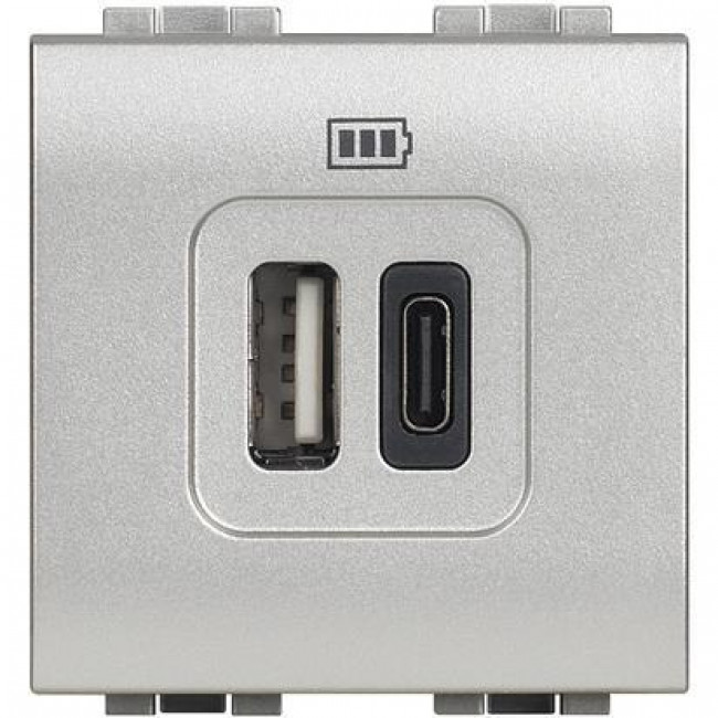 Πρίζα Φόρτισης USB TypeA+C 2 Στοιχείων Αλουμίνιο NT4287C2 BTICINO