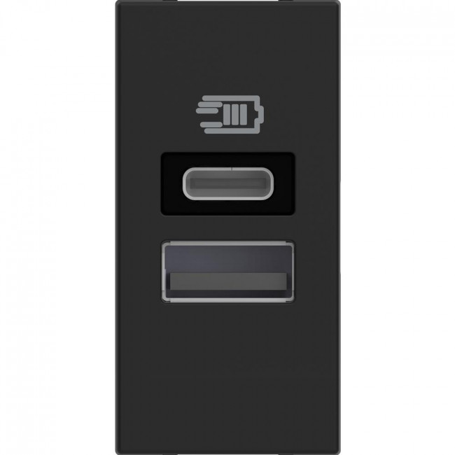Πρίζα Φόρτισης USB Διπλή TypeA+C 1 Στοιχείου Μαύρο RG4191AC BTICINO