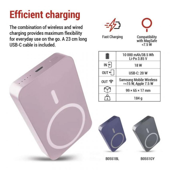Powerbank 20W 10000mAh Σομόν Με Ασύρματη Φόρτιση B0551S EMOS