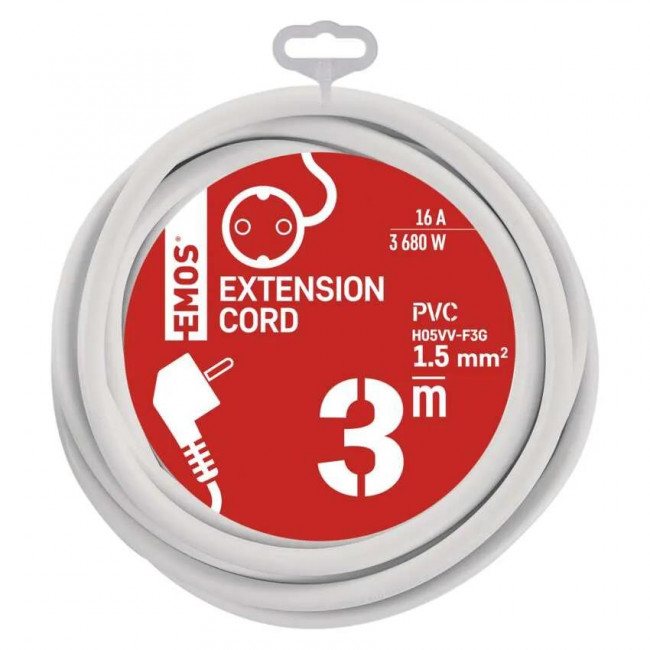 Προέκταση Σούκο 3 Μέτρα Με 3x1.5mm Καλώδιο Λευκό EMOS
