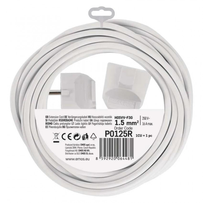 Προέκταση Σούκο 5 Μέτρα Με 3x1.5mm Καλώδιο Λευκό EMOS