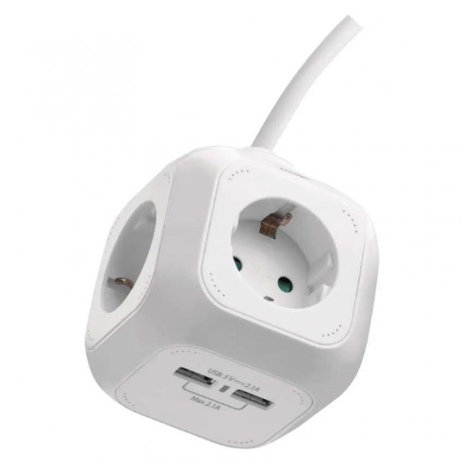 Πολύπριζο 4 Σούκο, 2 USB Κύβος 1.9m Λευκό P04219GU EMOS