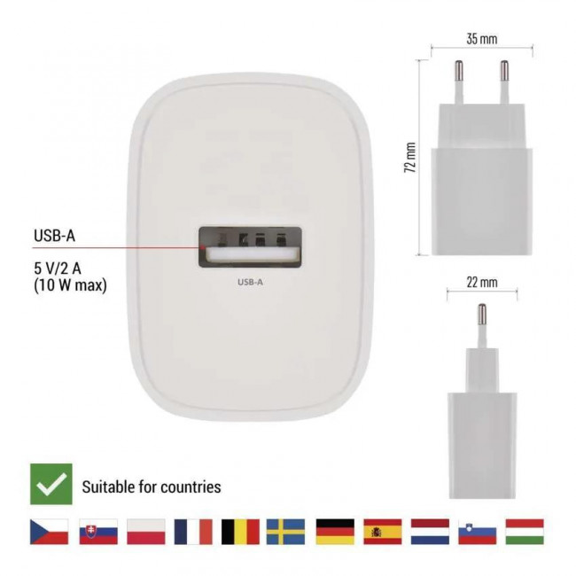 Φορτιστής Τοίχου USB TypeA 10W Λευκό V01B10 EMOS