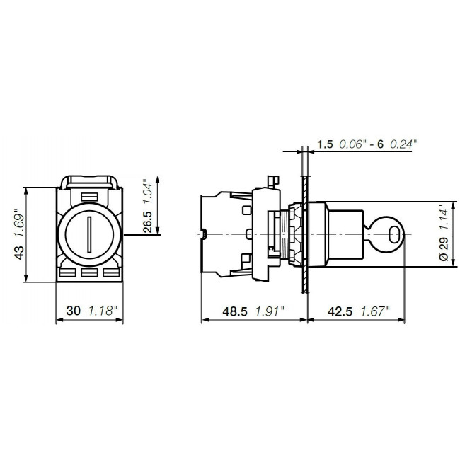 Κεφαλή Διακόπτη 2 Θέσεων Με Κλειδί Μαύρο M2SSK1-10B ABB