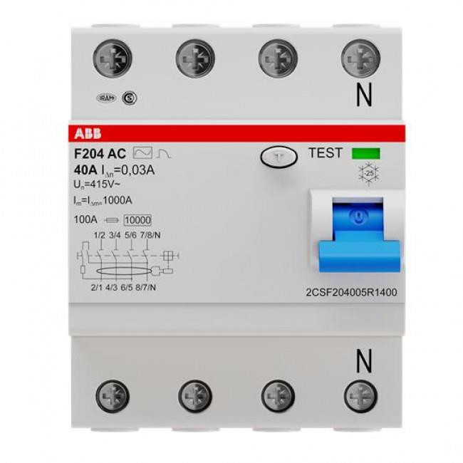 Ρελέ Διαρροής AC 4P 40A 100mA F204AC-40A/0,1 ABB