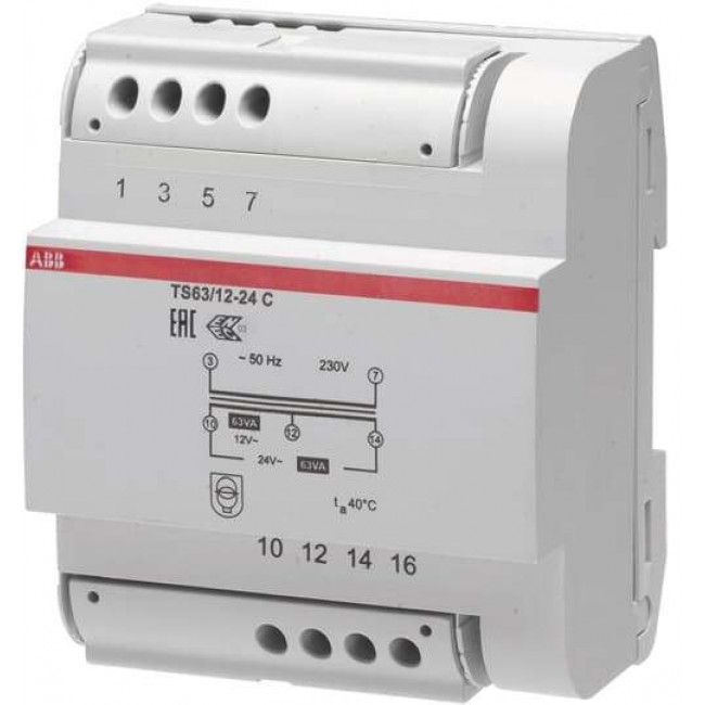 Μετασχηματιστής Ράγας 63VA Με Έξοδο 12-24VAC TS 63/12-24C ABB