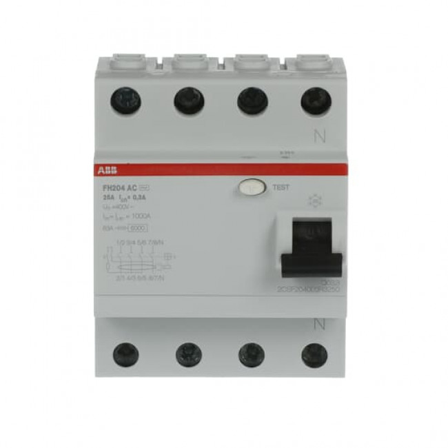 Ρελέ Διαρροής AC 4P 25A 300mA FH204AC-25/0,3 ABB