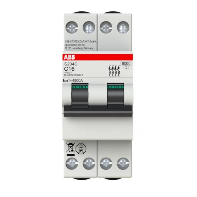 Αυτόματη Ασφάλεια 4P C 16A 6kA S204C-C16 ABB