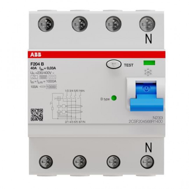 Ρελέ Διαρροής B 4P 63A 300mA F204 B-63/0,3 ABB