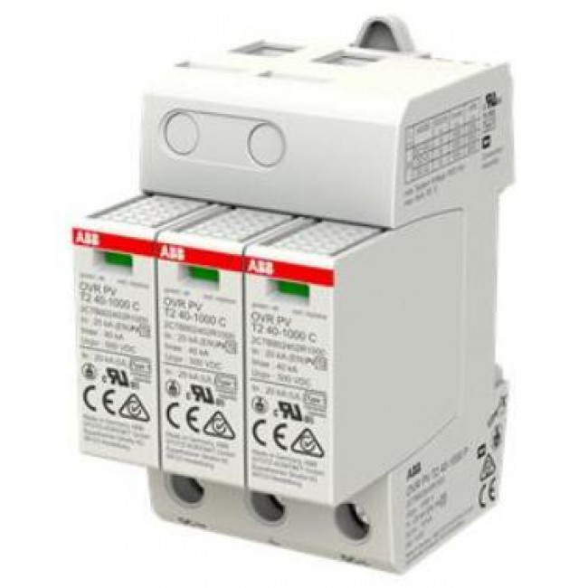 Αντικεραυνικό Φωτοβολταϊκών T2 2P+E 40kA/P Με Αποσπώμενα Φυσίγγια (OVR PV T2 40-1000 P) ABB