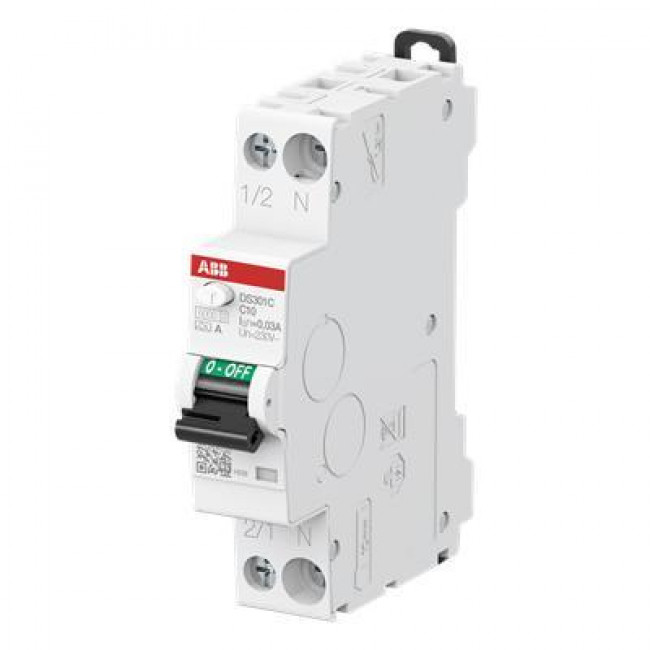 Ρελέ Διαρροής AC 2Ρ 30mA Με Αυτόματη Ασφάλεια C 10Α 6kA DS301C-C10-AC30 ABB