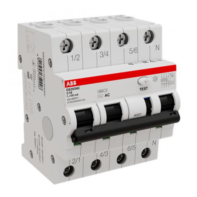 Ρελέ Διαρροής AC 4Ρ 300mA Με Αυτόματη Ασφάλεια C 20Α 6kA DS203NC-C20-AC300 ABB
