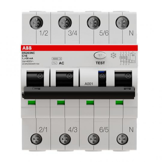 Ρελέ Διαρροής AC 4Ρ 300mA Με Αυτόματη Ασφάλεια C 32Α 6kA DS203NC-C32-AC300 ABB
