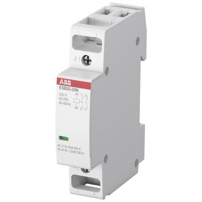 Ρελέ Ισχύος Ράγας 2P 20A 2NO 12VAC/DC Αθόρυβος ESB20-20N ABB