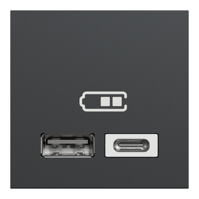 Πρίζα Φόρτισης USB Διπλή  2 Στοιχείων TypeA+C Ανθρακί NU301854 New Unica