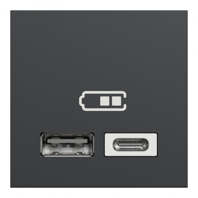 Πρίζα Φόρτισης USB Διπλή  2 Στοιχείων TypeA+C Ανθρακί NU301854 New Unica