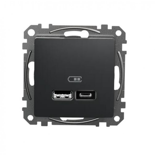 Πρίζα USB Διπλή Φόρτισης Συσκευών TypeA&C Ανθρακί SDD114402 Sedna SCHNEIDER ELECTRIC