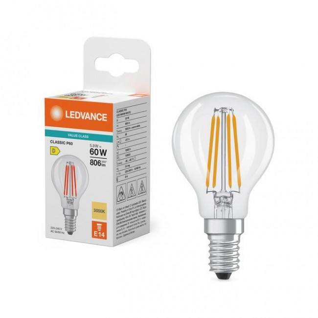 Λάμπα LED Σφαιρική 5.9W E14 3000k 230V Filament Clear LEDVANCE