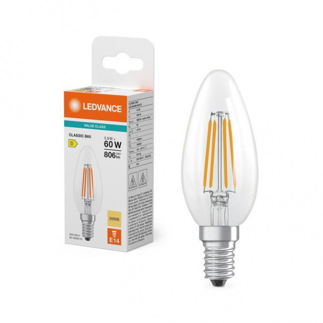 Λάμπα LED Κερί 5.9W E14 3000k 230V Filament Clear LEDVANCE