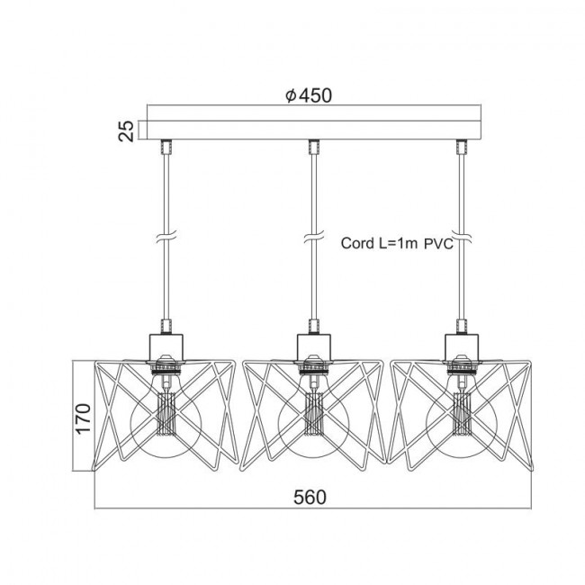 Φωτιστικό Τρίφωτο E27 Μαύρο Andy KS1462P3BK ACA LIGHTING