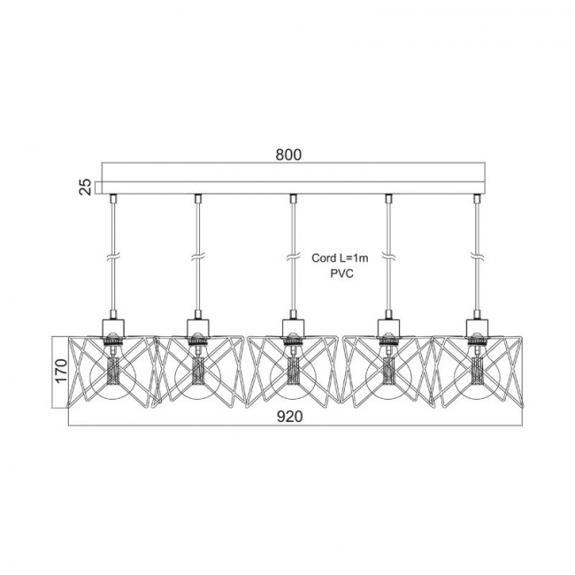 Φωτιστικό Πεντάφωτο Ε27 Μαύρο Andy KS1462P5BK ACA LIGHTING
