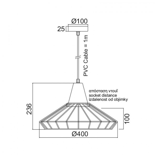 Φωτιστικό Μονόφωτο Ε27 Μαύρο Και Ξύλο Kennedy KS174940BK ACA LIGHTING