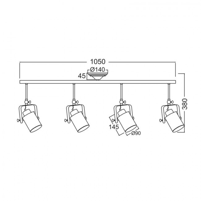 Σποτ Οροφής Τετράφωτο E27 Μαύρο Pompeii OD61014BK ACA LIGHTING