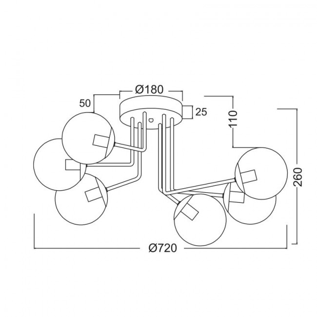 Φωτιστικό Εξάφωτο E27 Μαύρο Και Φυμέ Bombay OD807006C ACA LIGHTING