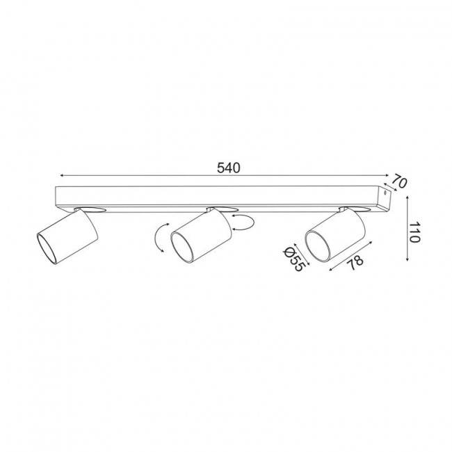 Σποτ Οροφής Τρίφωτο GU10 Μαύρο Elitis RA303S54BK ACA LIGHTING