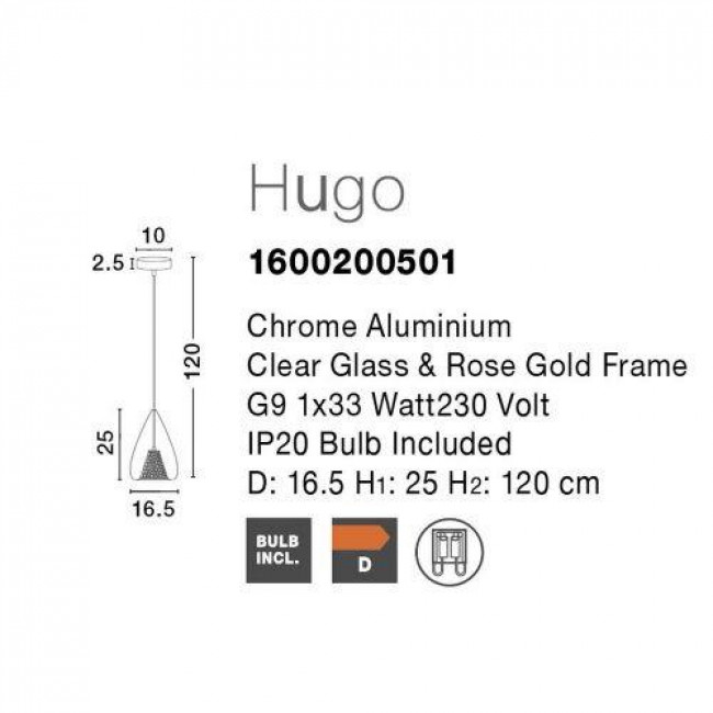 Φωτιστικό Μονόφωτο G9 Χρώμιο Hugo 1600200501 NOVA LUCE