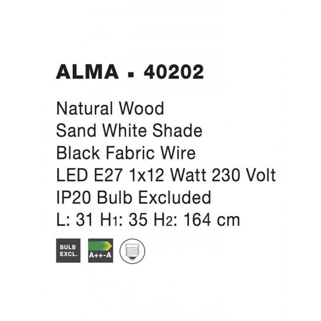Φωτιστικό Δαπέδου E27 Φυσικό Και Λευκό Alma 40202 NOVA LUCE