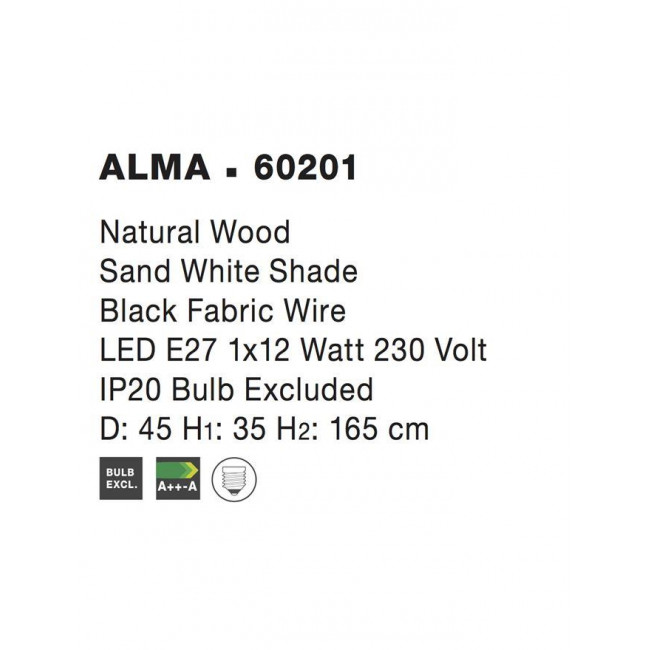 Φωτιστικό Δαπέδου E27 Φυσικό Και Λευκό Alma 60201 NOVA LUCE